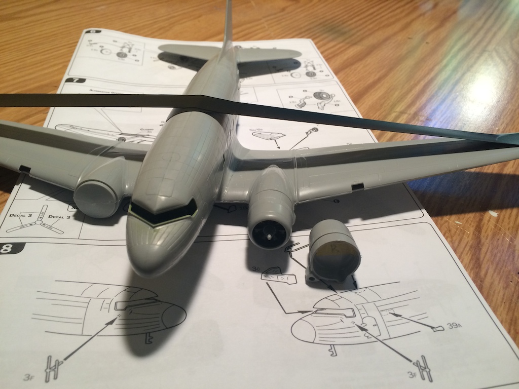 Mounted one engine while wings curing, you can barely see the &quot;R&quot; in the nacelle and the Dihedral strips on the wings and fuselage